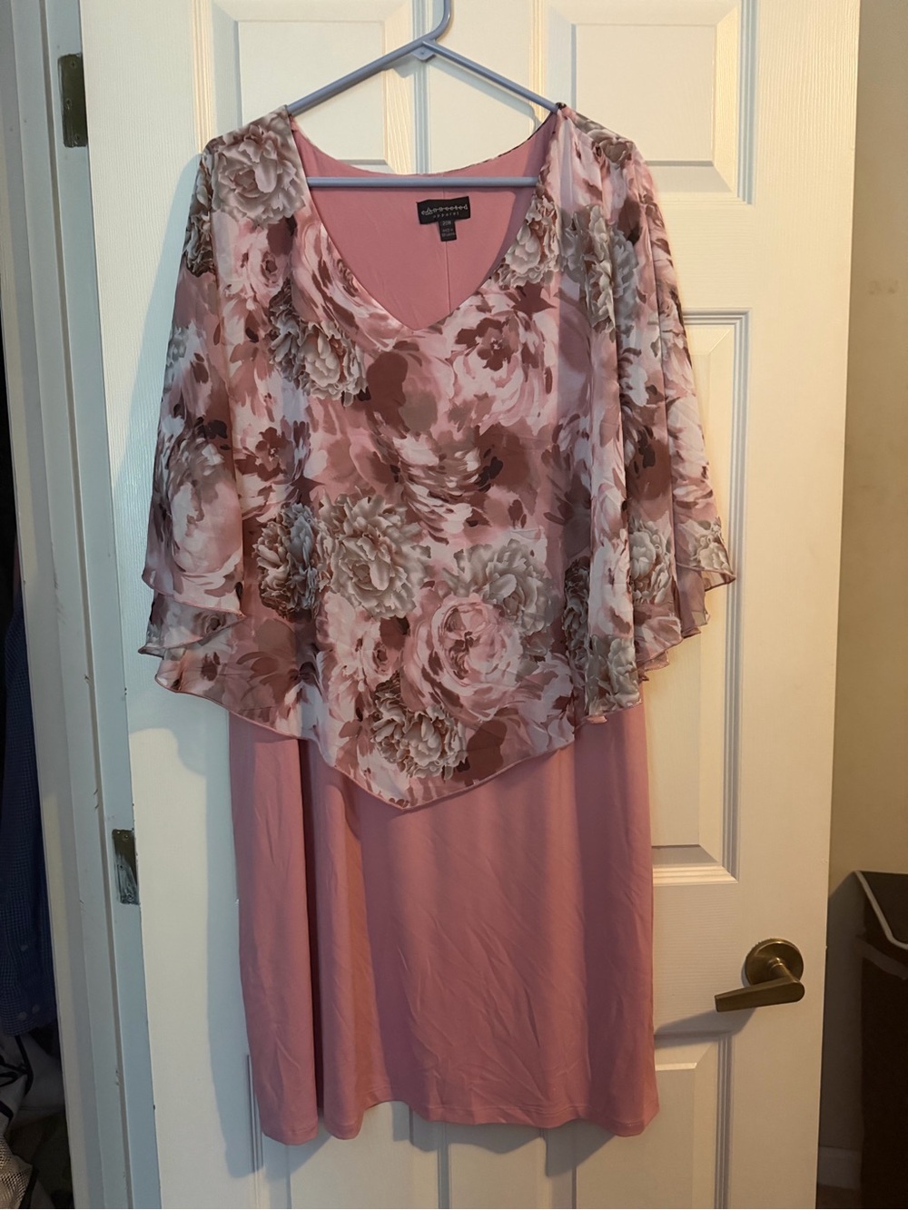 connected apparel Pink Floral Midi Dress with Overlay